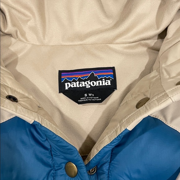 Patagonia Hooded Down Bivy Vest in Blue/Tan, Women’s Small - Picture 7 of 14